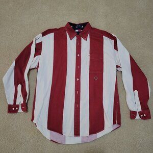 Vintage Tommy Hilfiger Shirt Adult Large Red Striped Crest 90s Retro Mens